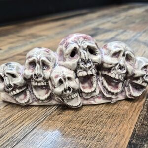 Skull Smoker Light Incense Halloween Decor Figurine Stoneware Porcelain